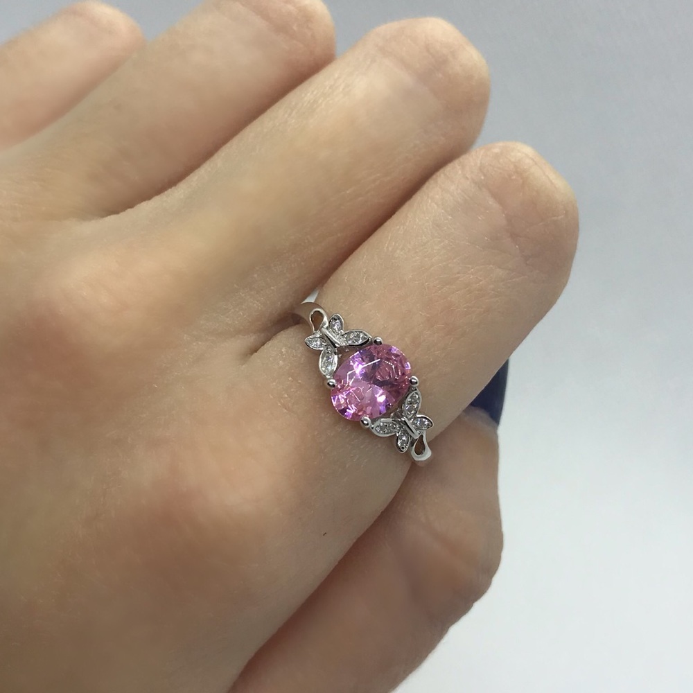 925 Sterling Silver Pink Butterfly Ring - Picture 2 of 7